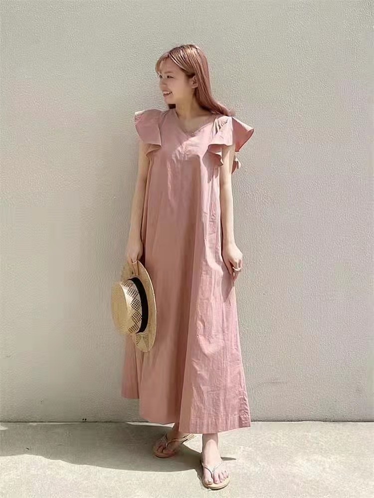 PF18529#新款无袖长款宽松显瘦连衣裙 简约气质纯色长裙女裝貨源服裝批發