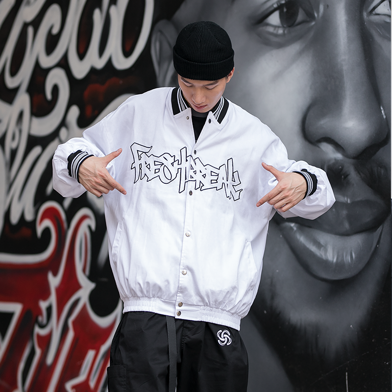 freshbreak bboy美式棒球服宽松hiphop刺绣街头说唱嘻哈夹克外套