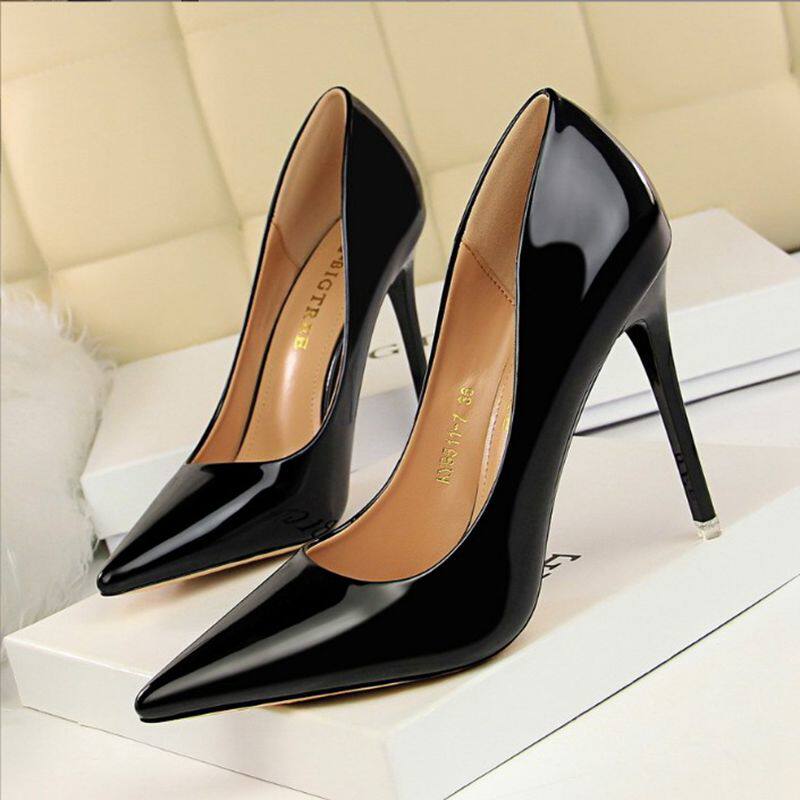 十公分高跟鞋女2021年新款气质女神范冬天细跟7厘米欧版亮皮单鞋