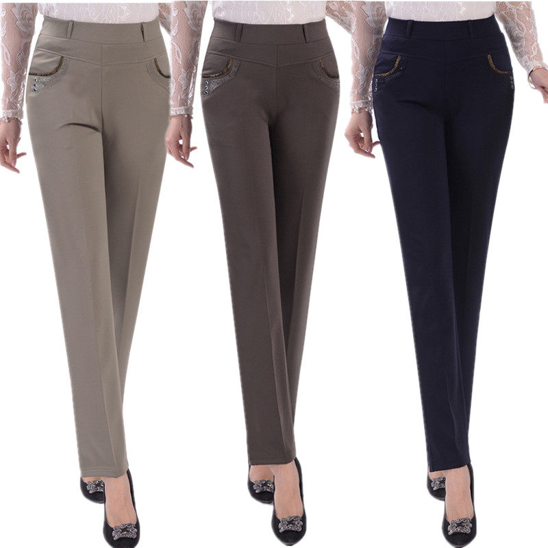 新款中年女装妈妈长裤女高腰春秋季外穿宽松中老年人女裤夏天薄款