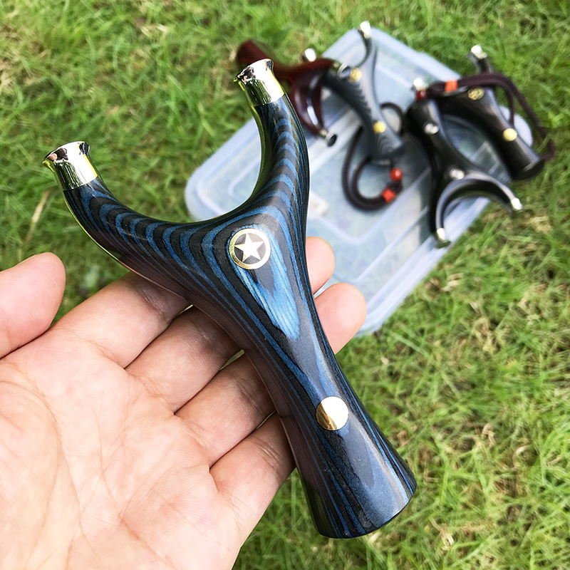 圆头经典五星飞虎弹弓扁皮钛钢科技木米卡塔户外竞技弓架反曲弹射