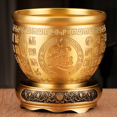 黄铜米缸百福祈福摆件聚财纯铜招财进宝聚宝盆五福正品铜器小铜缸