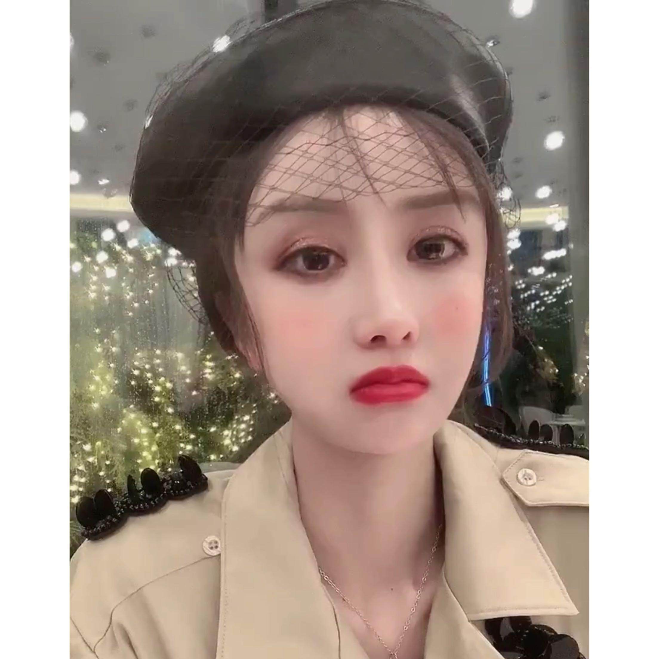 特价快手网红男帽_快手抖音网红大蜜豆miki哥同款pu皮蓓蕾帽网纱黑色