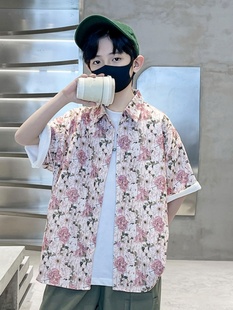 韩国男童衬衫夏装2024新款中大童短袖夏款男孩衬衣夏季儿童休闲潮