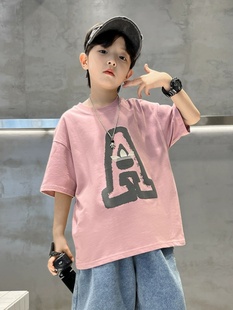 韩国男童粉色t恤短袖夏季2024新款儿童夏装半袖纯棉炸街上衣潮T