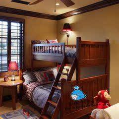 美式乡村实木高低床上下铺儿童母子床成人双层床1.2 1.35 1.5米