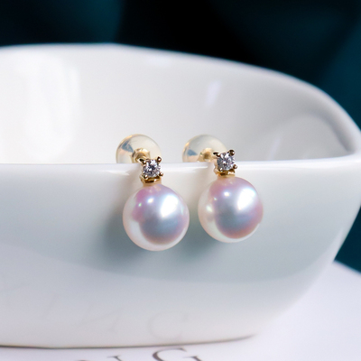 恒兴珠宝 王妃款日本akoya珍珠耳钉天然海水18k金进口耳环耳饰女