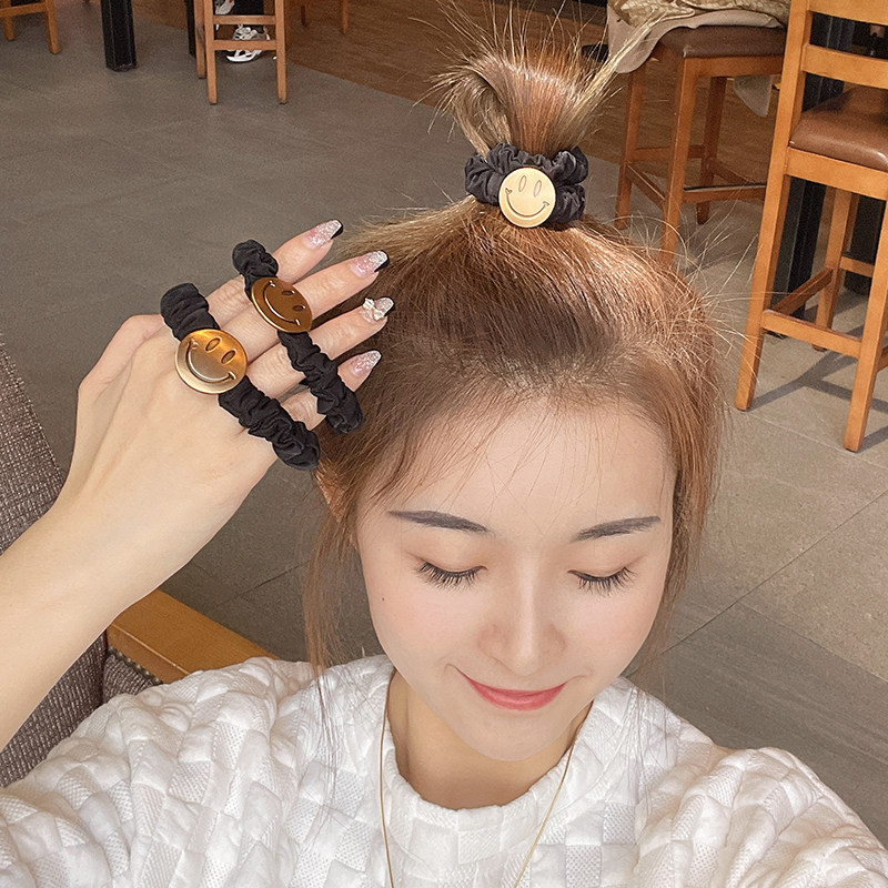 韩国东大门笑脸头绳女绑头发扎头皮筋发圈2021年新款黑色发绳头饰