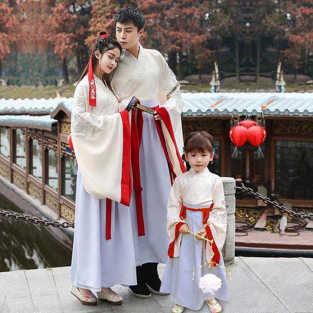 亲子装冬款一家三口四口亲子汉服古装母女母子中国风古风襦裙