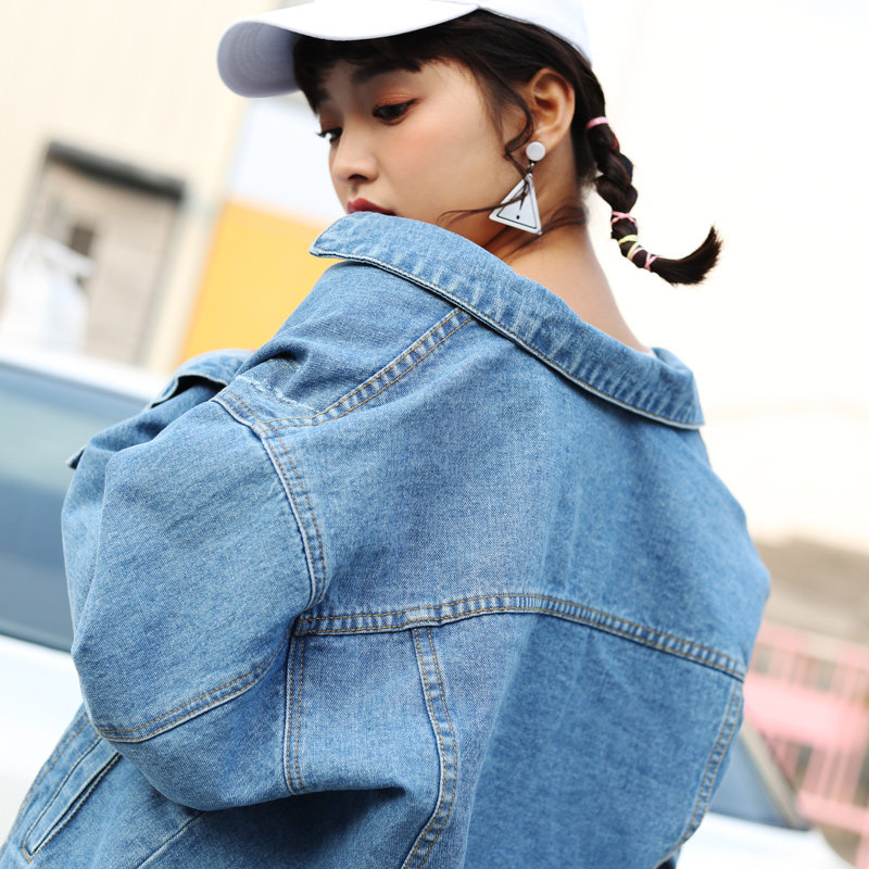 热销浅色牛仔衣女外套bf风 原宿宽松_浅蓝色牛仔外套女韩版宽松bf原宿