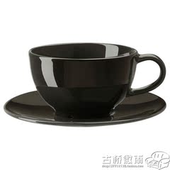 IKEA宜家代购 瓦达恩 茶杯和茶碟, 深灰色 260毫升宜家新款