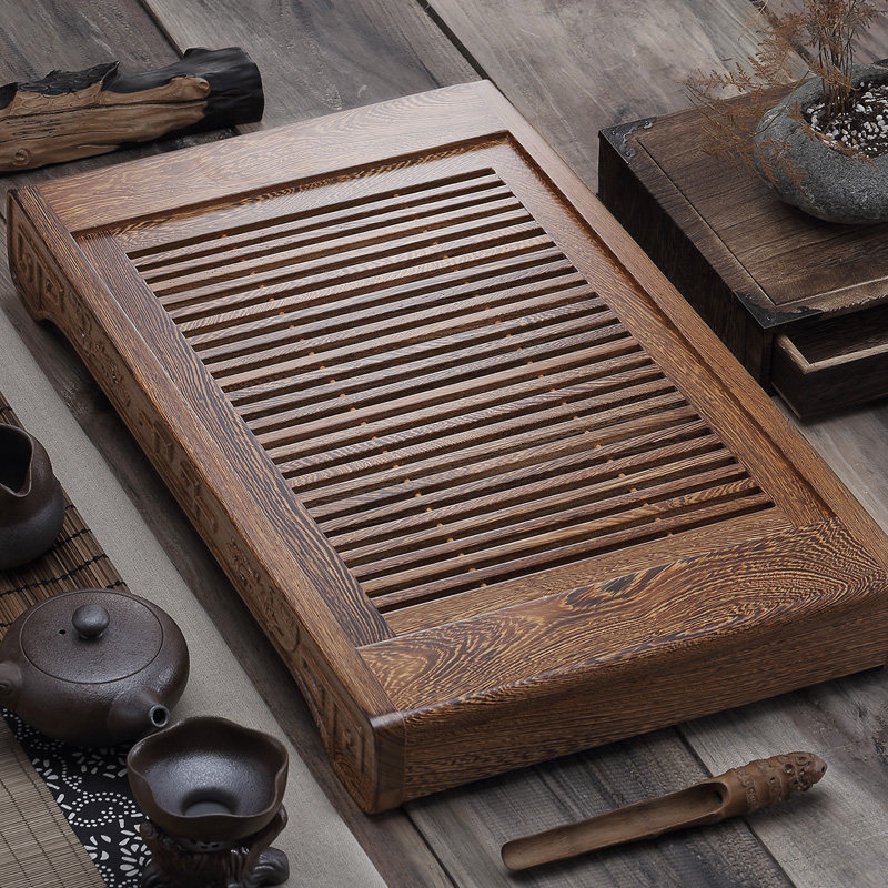 实木抽屉式鸡翅木茶盘 大号排水式茶海 功夫茶具蓄水排水茶托盘_5折