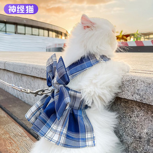 新款猫咪JK裙牵引绳猫咪外出背心衣服泰迪法斗宠物用品背带遛狗绳