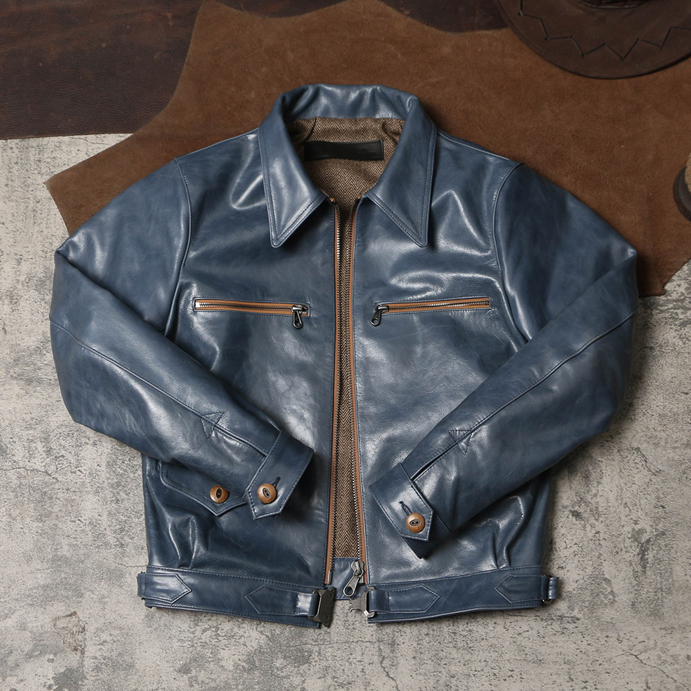 德飞哈特曼空军皮夹克 蜡感马皮翻领工装外套 真皮高腰版机车皮衣