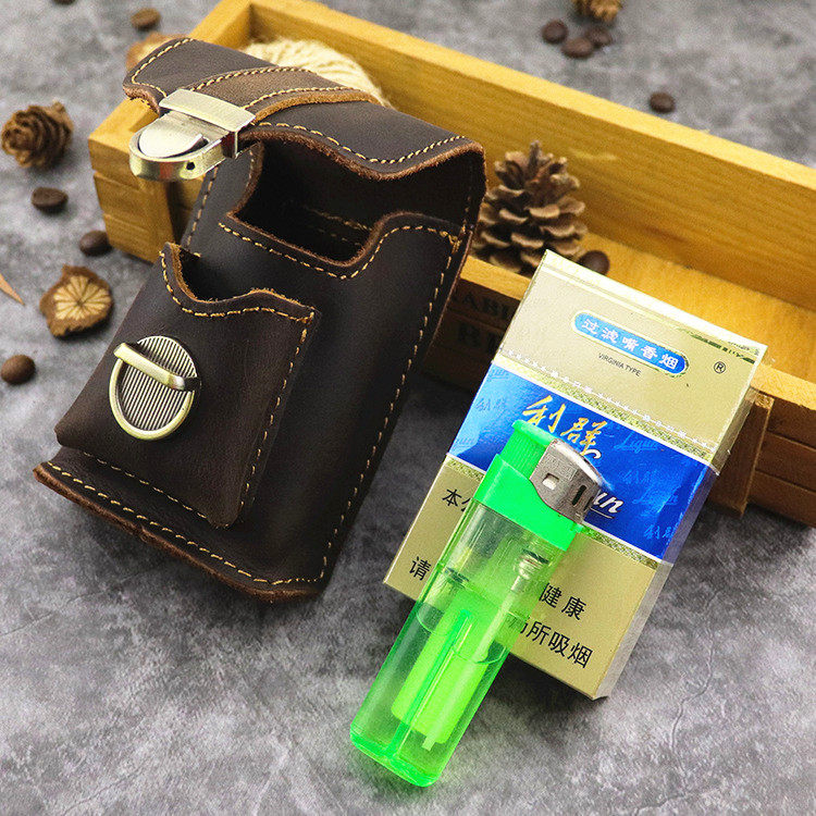 疯马皮烟盒包迷你小包复古纯牛皮穿皮带便携随身火机包真皮挂包
