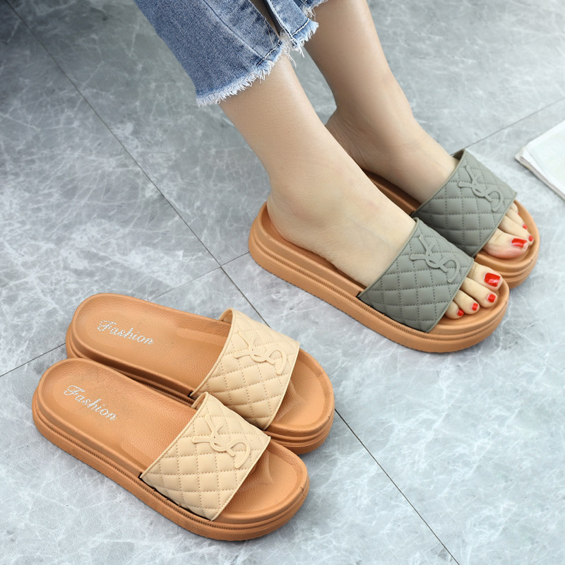 韩版百搭中跟拖鞋女夏外穿室内防滑简约一字拖平底凉鞋女生增高鞋