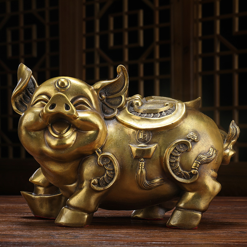 纯铜招财金猪生肖猪摆件一对中式家居客厅玄关摆设装饰铜工艺品