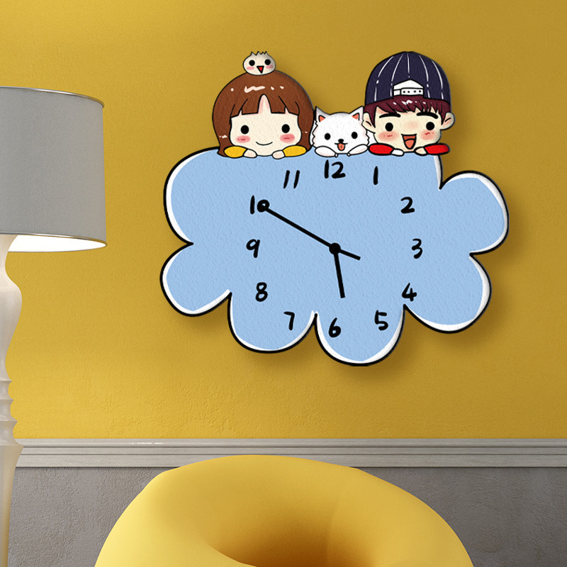 创意卡通个性猫咪家庭静音客厅挂钟幼儿园工作室店铺装饰挂墙壁钟