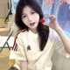 夏季新款三条杠小熊刺绣短袖t恤女纯棉宽松小众设计感白色上衣潮