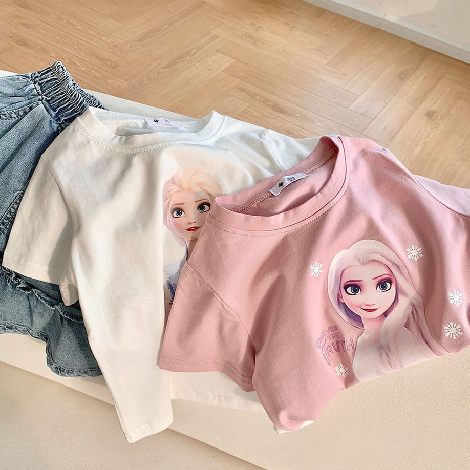 100%纯棉女童t恤短袖夏季新款洋气中小童装儿童粉色卡通可爱上衣
