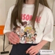 现韩国东大门代购MONE2024纯色款宽松洋气卡通动漫印花短袖T恤 女