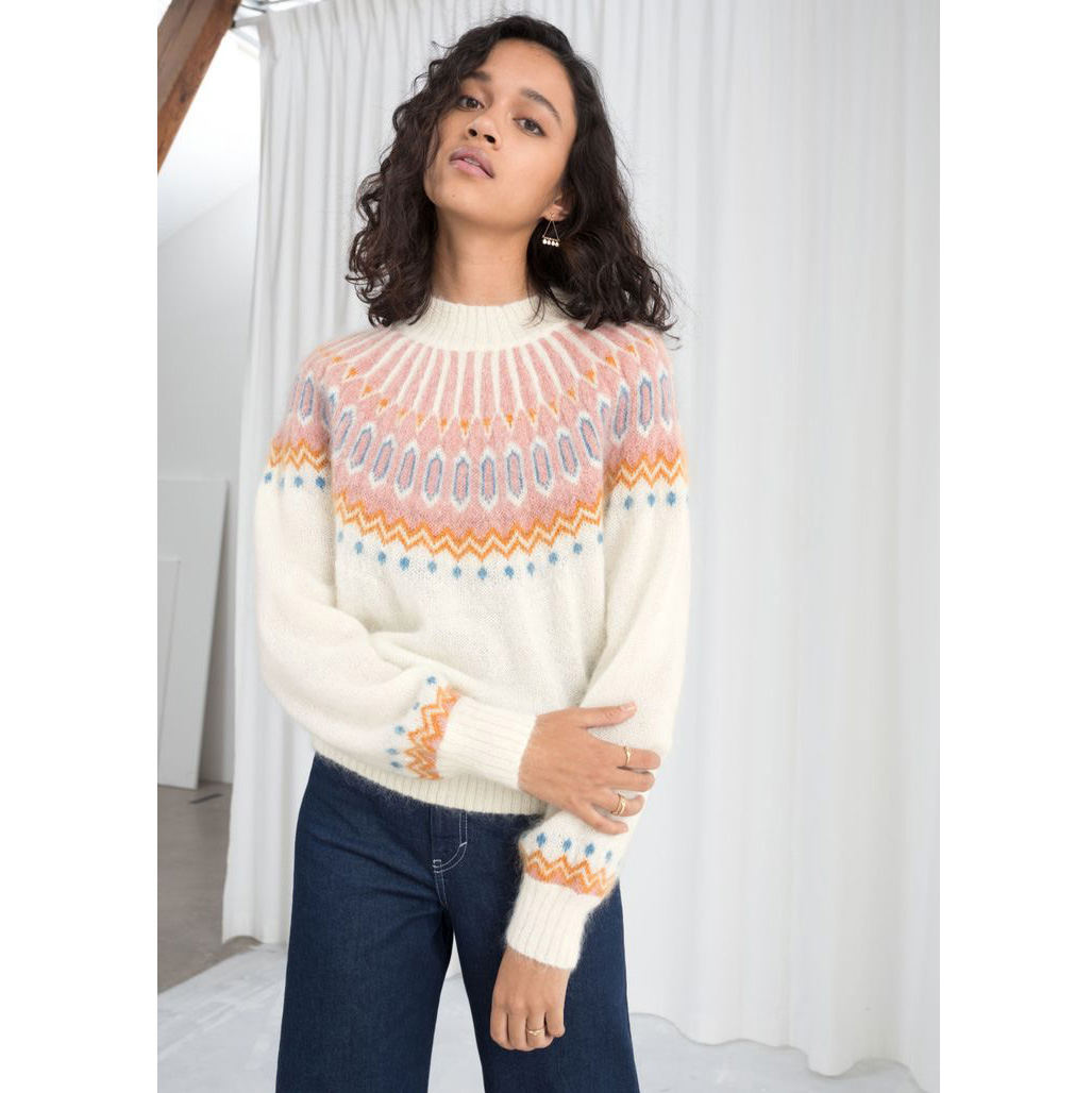 北欧故事系列 女款  马海毛羊毛混纺费尔岛提花毛衣   q726