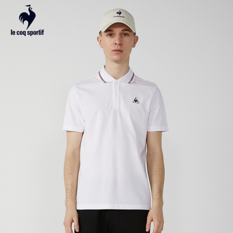 乐卡克法国公鸡日常运动休闲系列透气舒适翻领短袖t恤男士