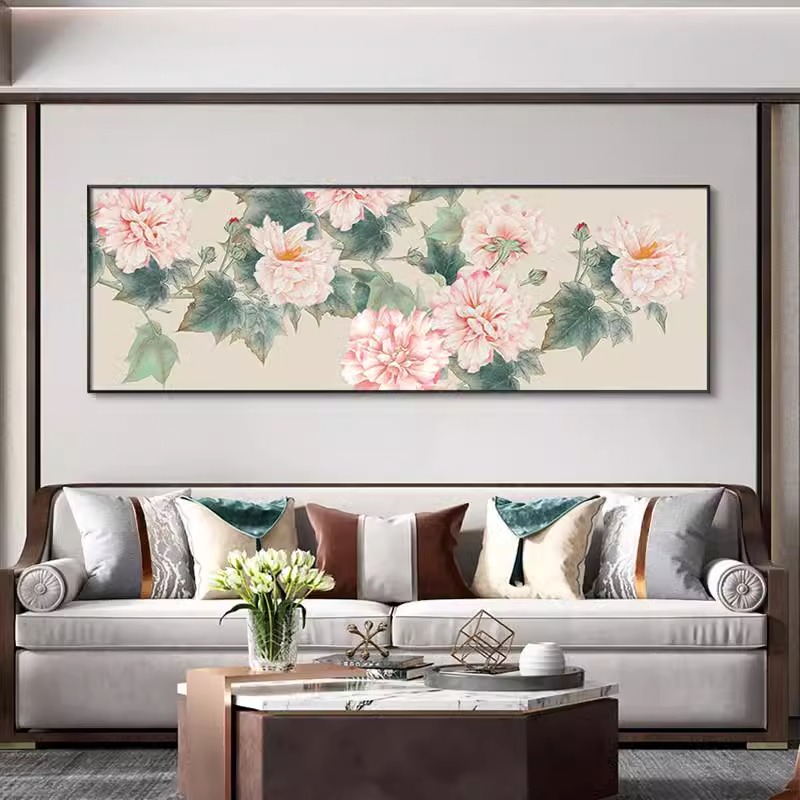 花开富贵牡丹图新中式客厅沙发背景墙横款装饰画卧室挂画餐厅壁画
