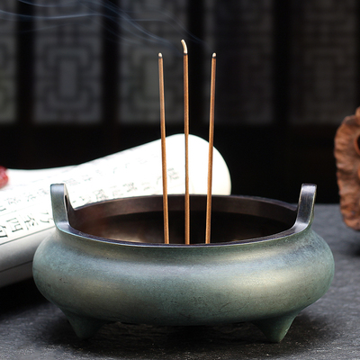 纯铜香炉大号 家用室内供佛供奉香薰炉线香插焚香炉大明宣德炉
