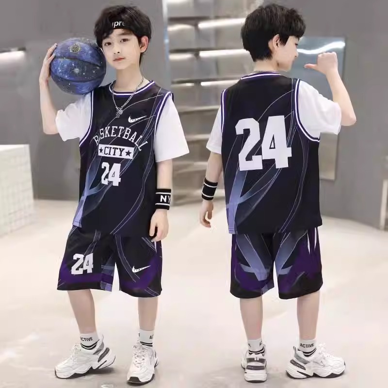 正品NK儿童篮球服24号科比中大童速干短袖球衣男童假两件训练服夏