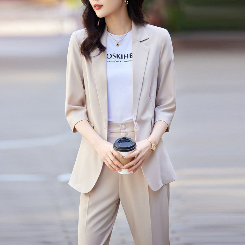 杏色夏季西装套装女薄款高级感时尚气质工作服休闲职业小西服夏款