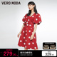 绫致Vero Moda2024春夏新款甜美可爱泡泡袖波点红色连衣裙女