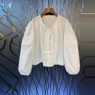 初溯法式白色衬衫女春装新款设计感小众泡泡袖上衣洋气减龄娃娃衫