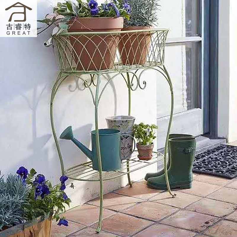 阳台铁艺双层花架花店客厅创意多功能花盆展示收纳置物架落地户外