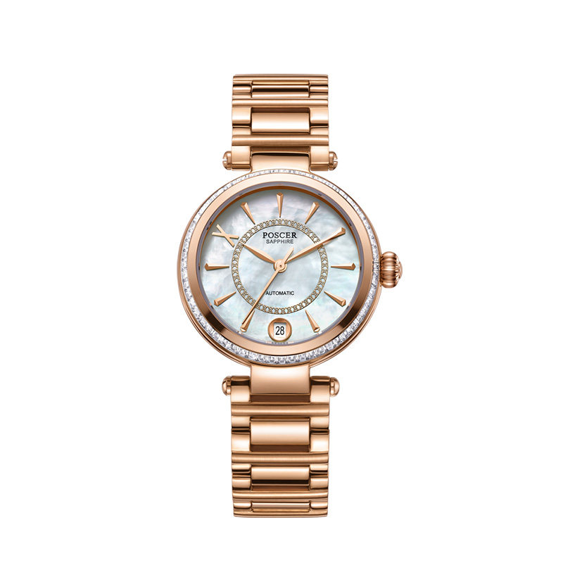 商场同款宝时捷手表女正品全自动机械表女钢带防水镶钻小金表6089