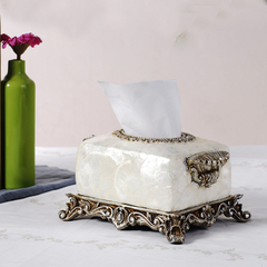 高档美式家居饰品客厅摆件树脂欧式性纸巾盒天然贝壳时尚创意抽纸