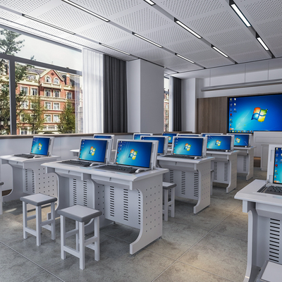 翻转藏式多媒体教室机房部队学校培训单人双人三人办公电脑桌