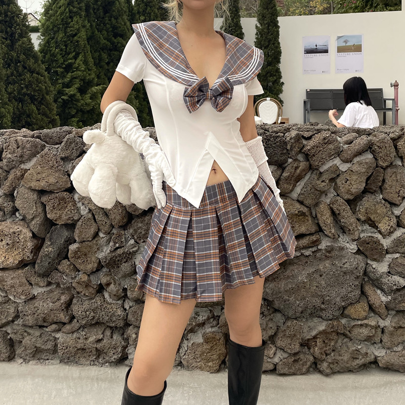 amamay 2021分体日系jk欧美风美学院美少女格子软妹套装格子短裙