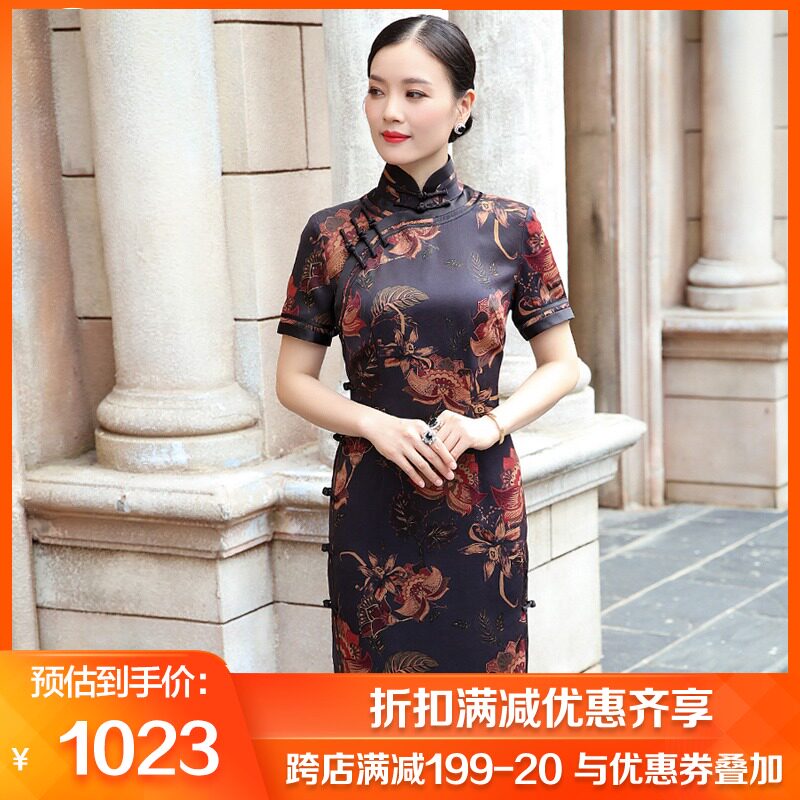 三重门中式品牌的优惠券大全—三重门{半生缘}25姆米真丝旗袍2021春夏