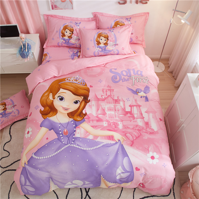 迪士尼公主纯棉四件套女孩床单三件套苏菲亚卡通儿童床上用品可爱