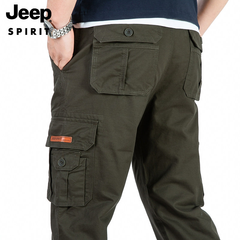 jeep工装裤男士秋冬厚款直筒宽松多口袋长裤子纯棉男休闲工装男裤