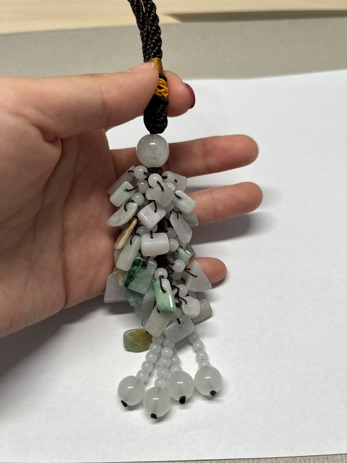 天然翡翠车挂流苏车挂钥匙挂件翡翠碎石处理