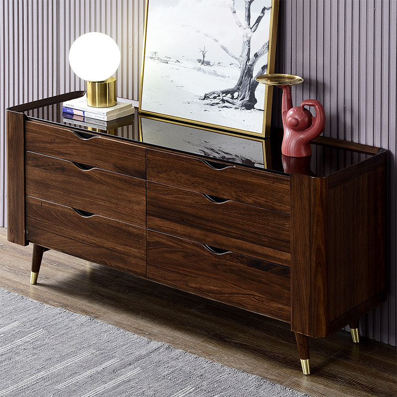 极简乌金木全实木斗柜轻奢铜木储物收纳抽屉柜简约实木连体六斗柜