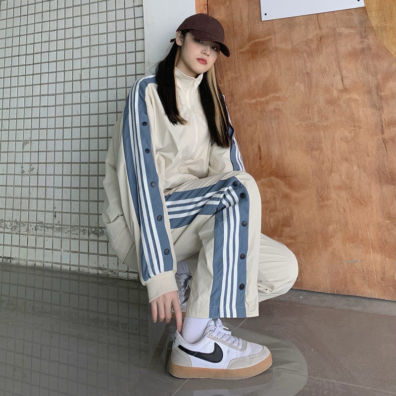 实拍#休闲运动套装2021春新款宽松韩版潮牌港风情侣两件套ins潮