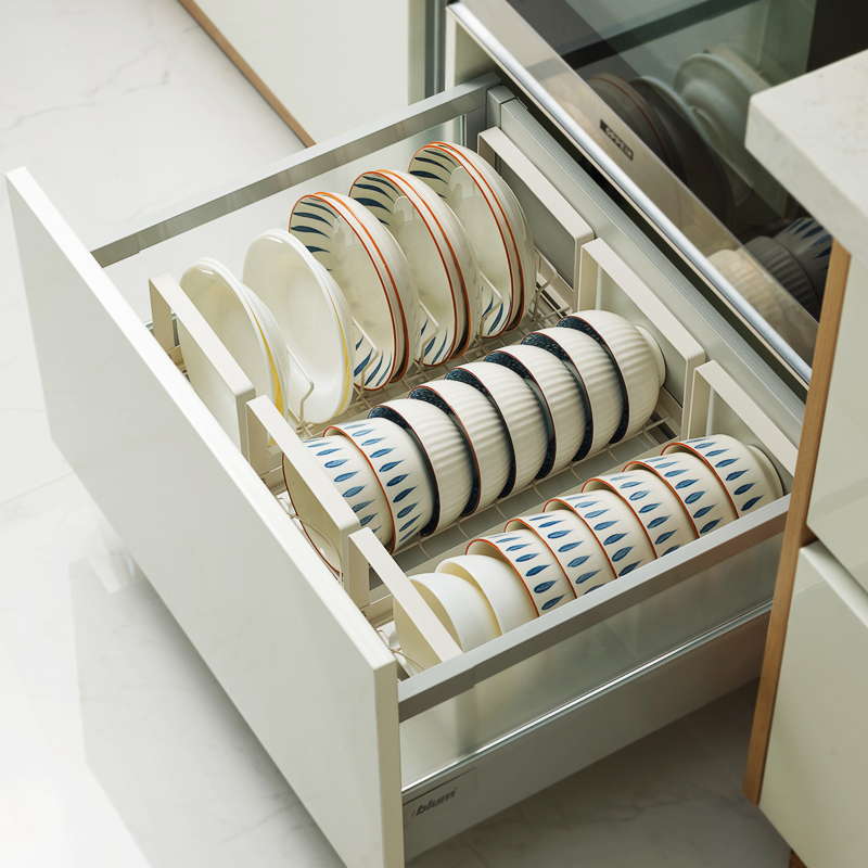 橱柜内单层碗盘收纳架不锈钢厨房抽屉放碗碟置物架餐具沥水碗架子
