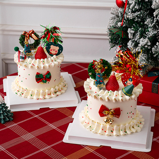圣诞节蛋糕装饰草圈叶子红绿雨丝草莓蜡烛平安夜节日派对用品装扮