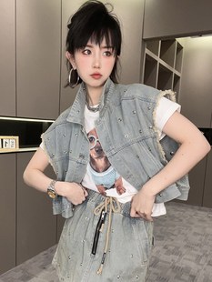 RR fashion 翻领外套高腰半身裙牛仔套装两件套女2024夏季新款