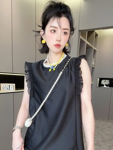 RR fashion 连衣裙女2024夏季新款法式赫本风木耳边拼接圆领裙子