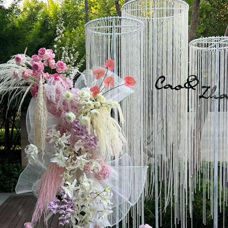 婚庆道具圆环拱门婚礼装饰浪漫欧式花门背景架路引签到台蕾丝珍珠