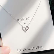 JG925银心形项链镶施华洛世奇锆简约小众锁骨链森系生日礼物个性
